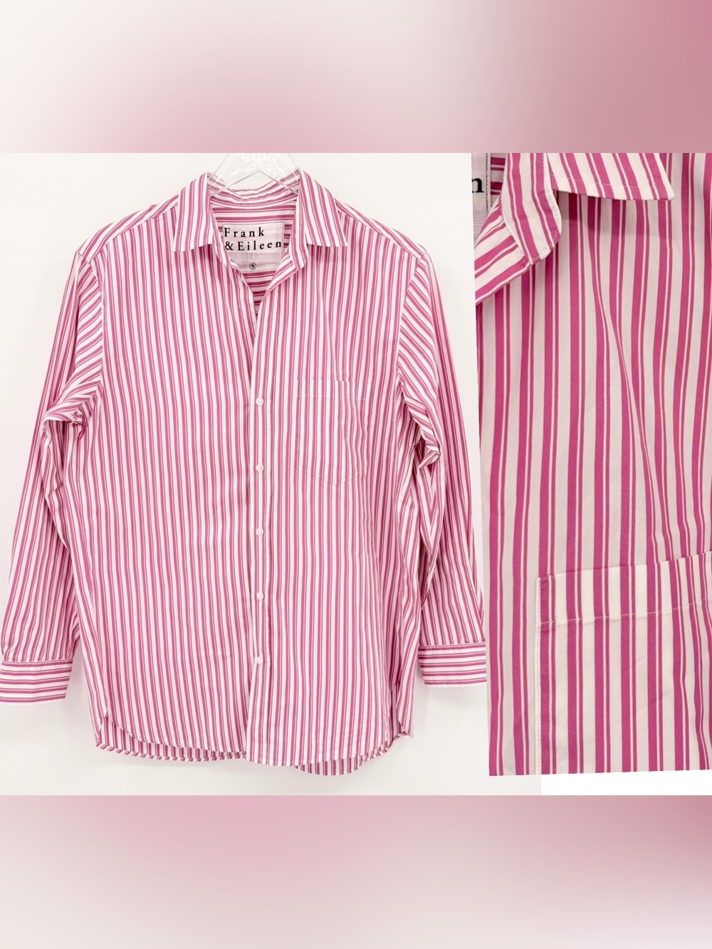 Frank & Eileen Joedy Shirt Small Pink Stripe Oversized Button Down Preppy Poplin